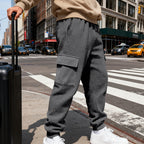 Herren nan Waffelstruktur Cargohose im Joggingstil mit Klappentaschen und elastischem Bund R&B