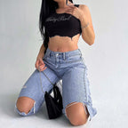 Damen Crop-Top mit glitzerndem Schriftzug und trendy Schnitt R&B