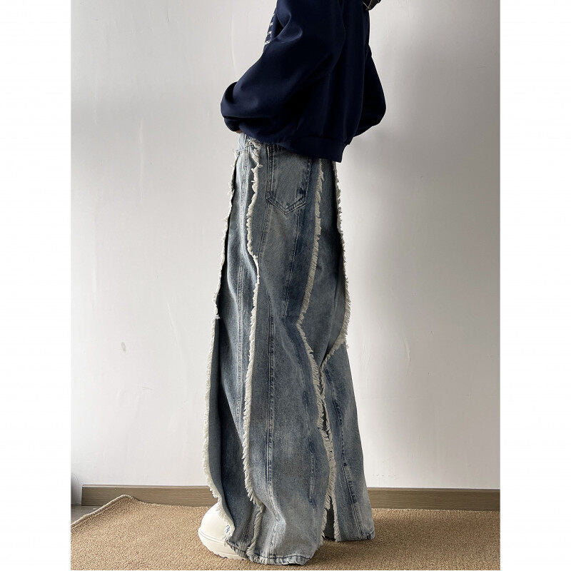 Damen Lässige Weitbein-Jeans mit Fransen-Design