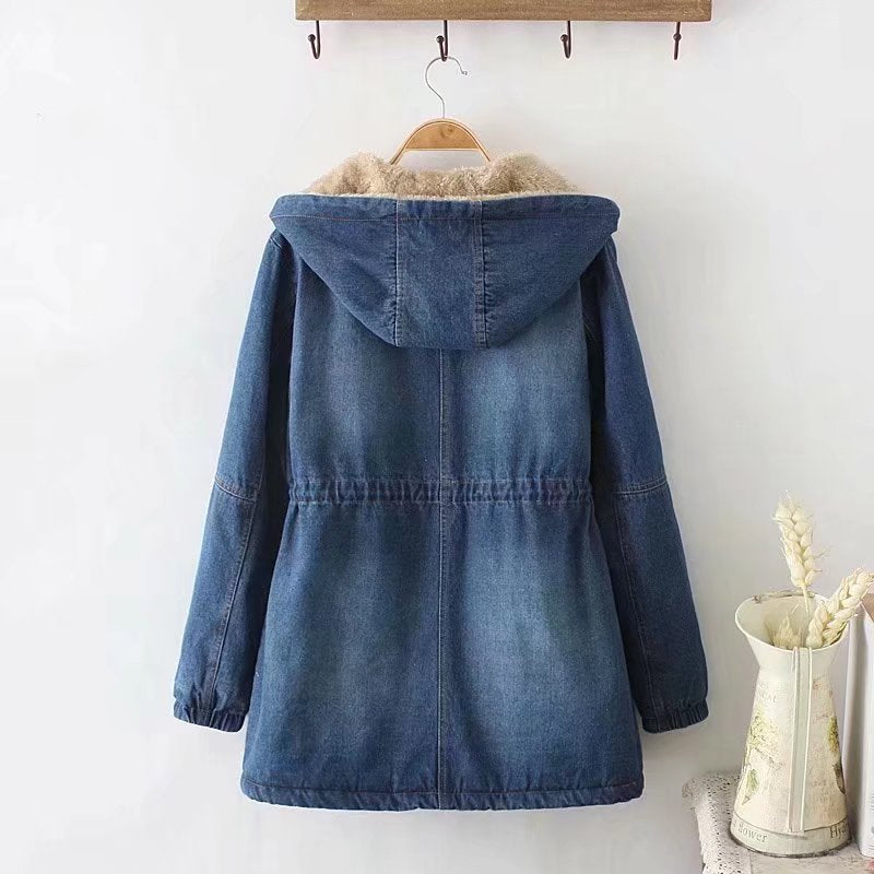 Damen Urbanes Denim Parka mit warmem Innenfutter und Kapuze R&B