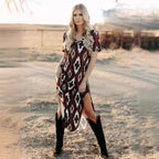 Damen Maxikleid mit tribal-inspiriertem Muster und hochstylisierten Seitenschlitzen R&B