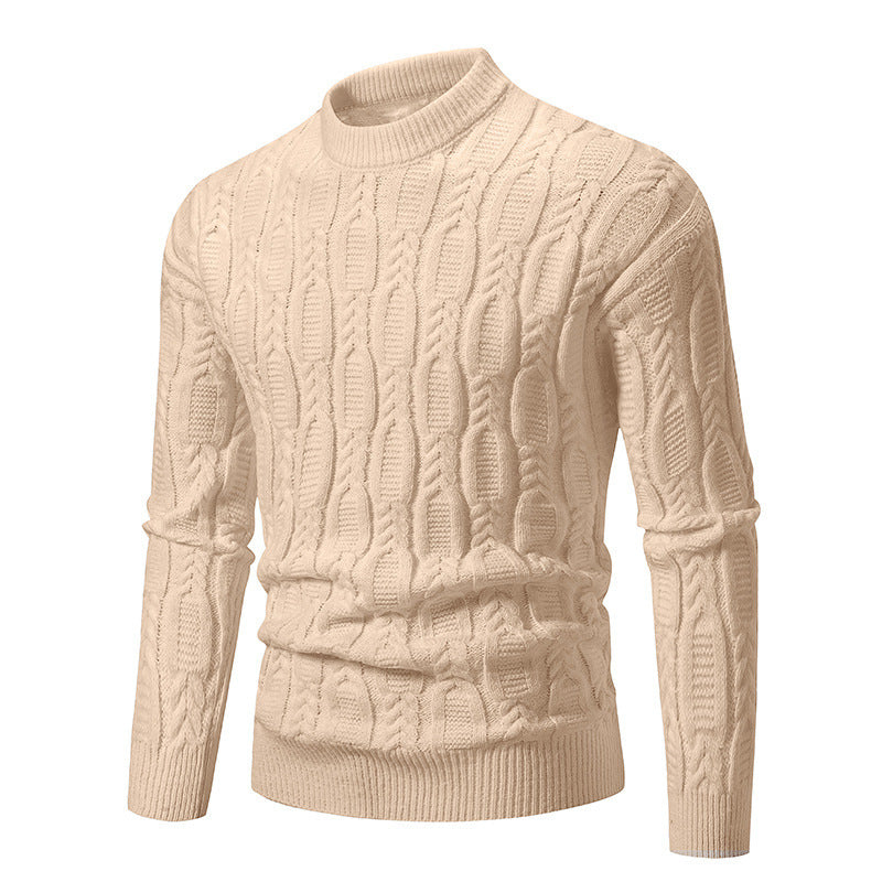 Herren Strickpullover mit modernem Zopfmuster und hohem Kragen R&B