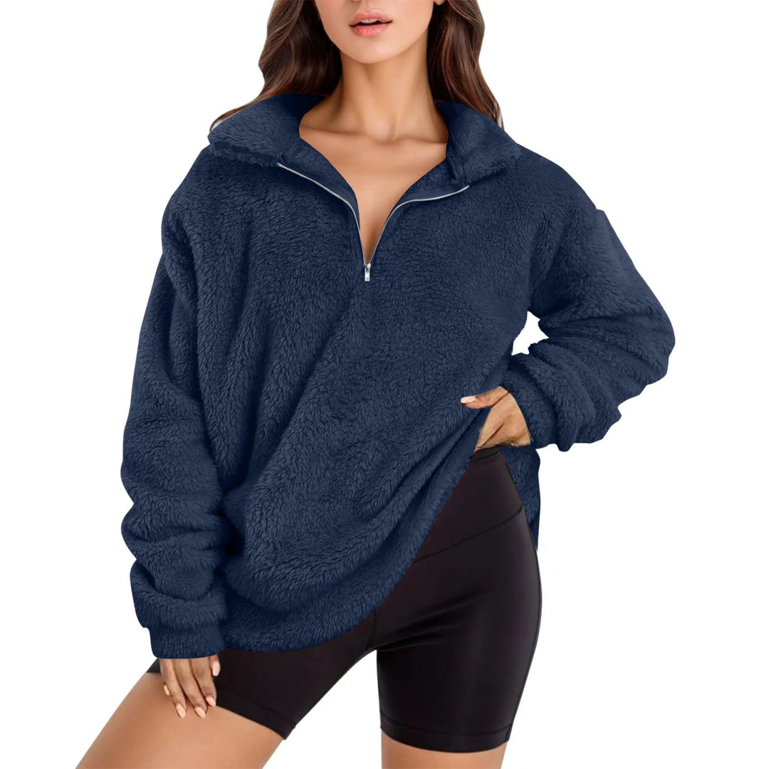Damen Fleece-Pullover mit halbem Reißverschluss und Oversize-Schnitt R&B