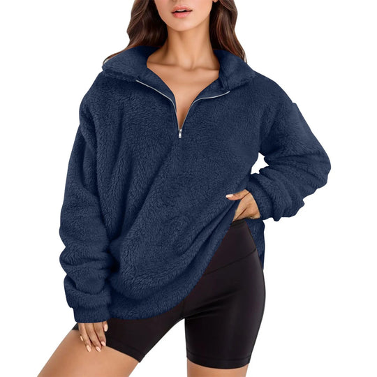 Damen Fleece-Pullover mit halbem Reißverschluss und Oversize-Schnitt R&B