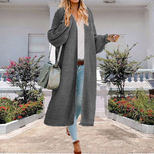 Damen Strickmantel mit offenem Design und voluminösen Ärmeln R&B