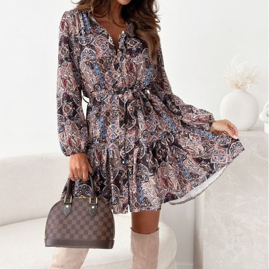Damen Kurzarm Kleid mit tailliertem Schnitt und Blumenmuster R&B