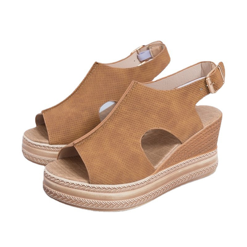 Damen Elegante Keil-Sandalen mit offenem Zehenbereich und verstellbarem Riemen R&B