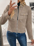 Damen modische Kurzjacke aus hochwertigem Kunstleder mit praktischen Taschen R&B