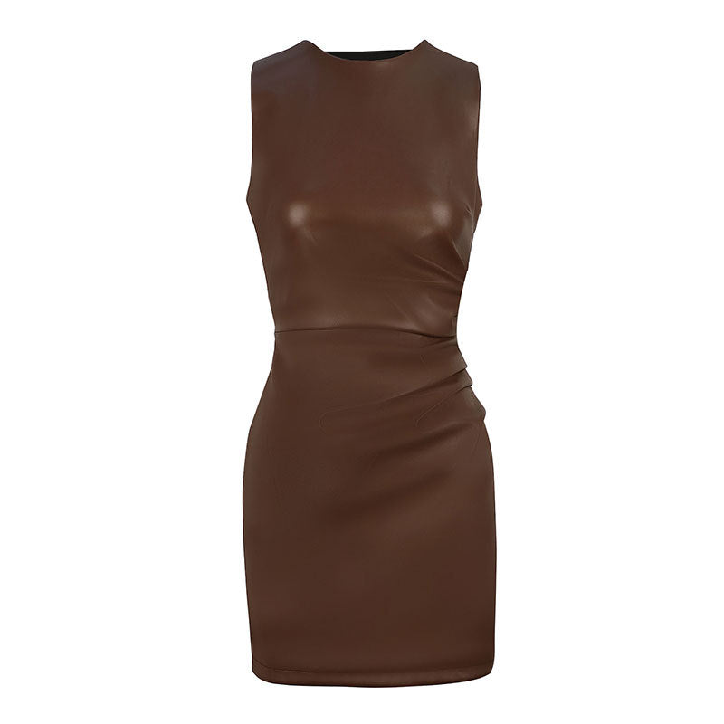 Damen figurbetontes Lederkleid mit elegantem Schnitt und raffinierten Raffungseffekten R&B