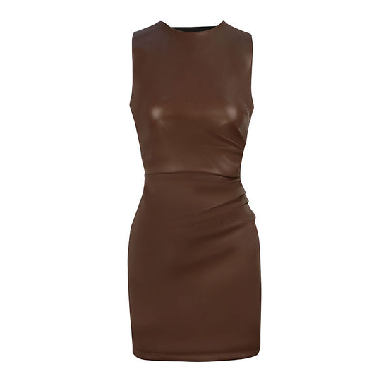 Damen figurbetontes Lederkleid mit elegantem Schnitt und raffinierten Raffungseffekten R&B