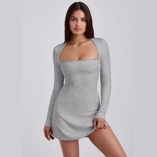 Damen Langärmeliges Minikleid mit elegantem Ausschnitt und Rippstruktur R&B