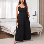 Damen Maxikleid mit schmalen Spagettiträgern und praktischen Seitentaschen R&B