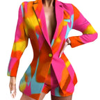 Damen Modischer Blazer mit kurzen Hosen und auffälligem Farbdesign R&B
