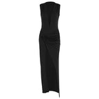 Damen elegantes langes Kleid mit tiefem V-Ausschnitt und raffinierter Raffung R&B