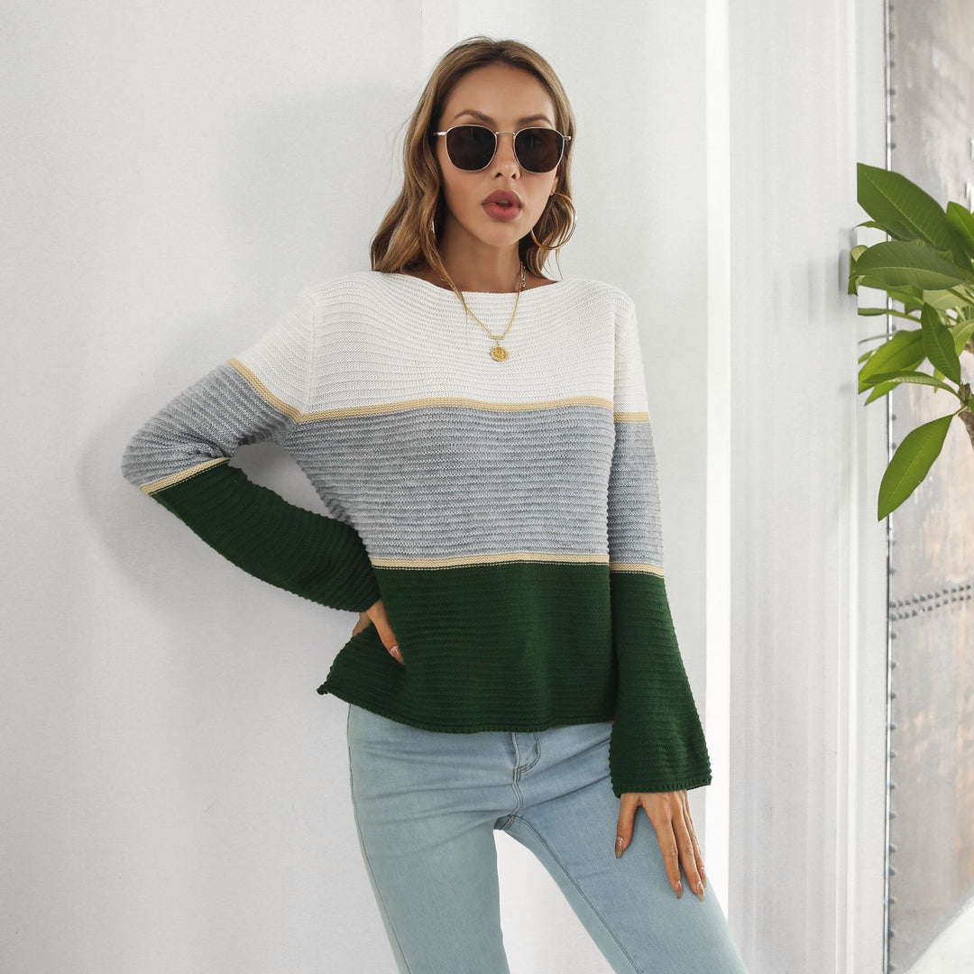 Damen Off-Shoulder Strickpullover mit modernen Farbblock-Design R&B