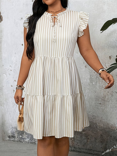 Damen Röhrenkleid mit Rüschendetails und gestreiftem Design R&B