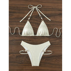Damen Glänzendes Triangel-Bikini-Set mit eleganten Details R&B