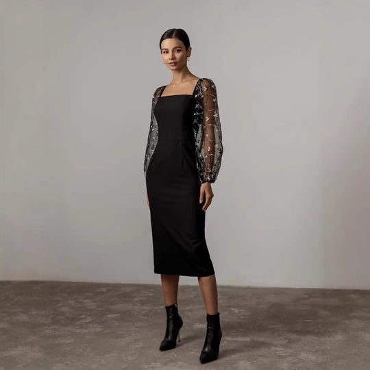 Damen Kleid mit romantischen transparenten Puffärmeln R&B