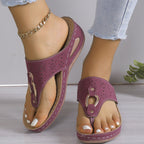 Damen bequeme Zehentrenner-Sandalen mit dekorativem Lochmuster und ergonomischem Fußbett R&B