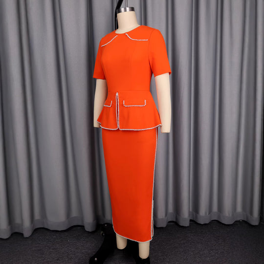 Damen elegantes Kleid mit dekorativen Perlenakzenten R&B
