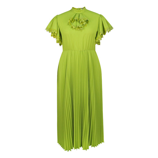 Damen Elegantes Maxi-Kleid mit Plisseefalten und Rüschendetails R&B