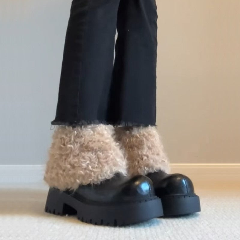 Damen modische Plateau-Stiefel mit flauschigem Schafteil und robuster Sohle R&B