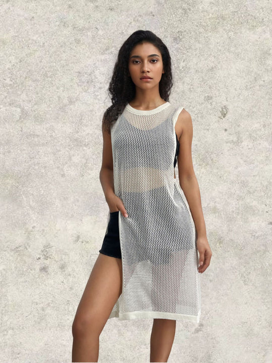 Damen Netz-Kleid mit seitlichen Schlitzen und lässigem Schnitt R&B