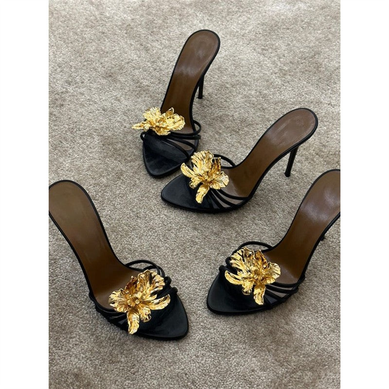 Damen High Heel Sandalen mit kunstvoller Blumenapplikation R&B