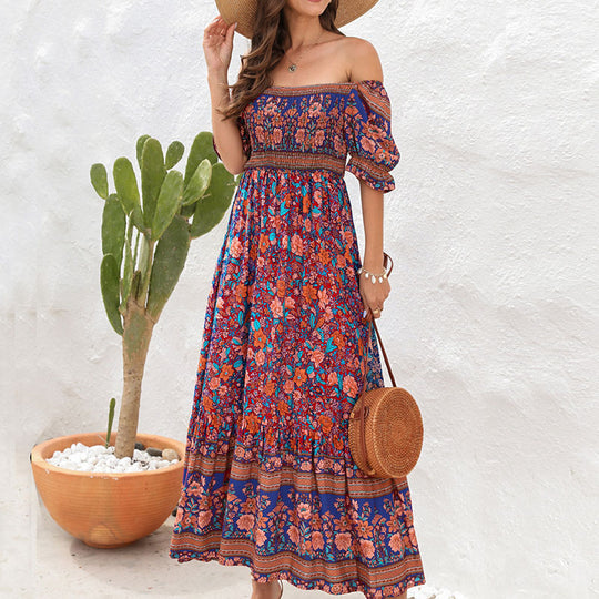 Damen Maxikleid mit Off-Shoulder Design und floralen Mustern R&B