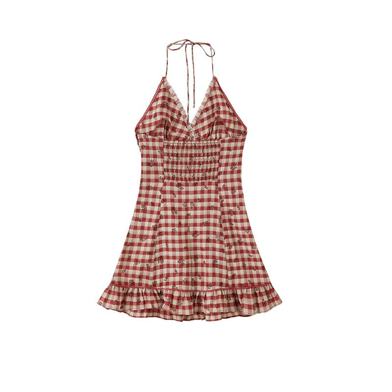 Damen Kariertes Sommerkleid mit Rüschendetails R&B