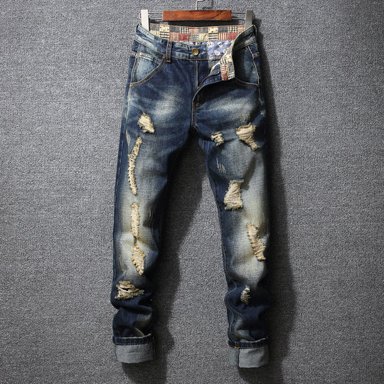 Herren Zerrissene Denim-Jeans mit lässigem Schnitt R&B