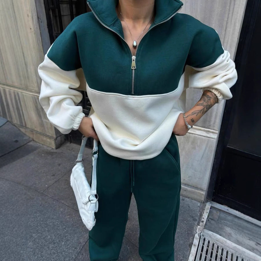 Damen bequemer Zip-Pullover mit überschnittenen Schultern R&B