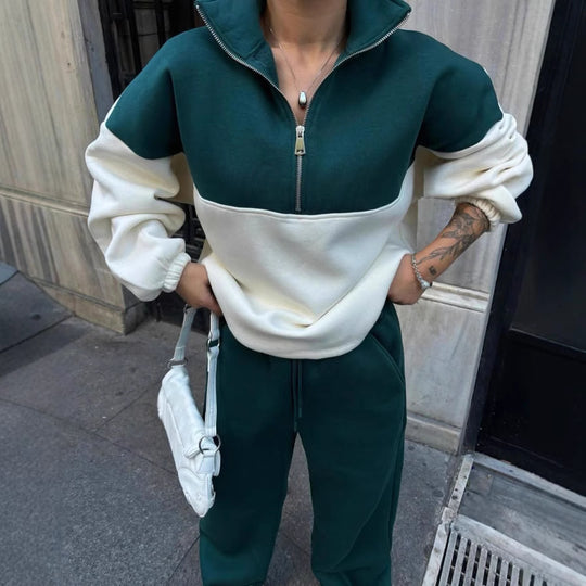 Damen bequemer Zip-Pullover mit überschnittenen Schultern R&B