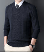 Herren V-Ausschnitt Pullover im modernen Zopfmuster R&B