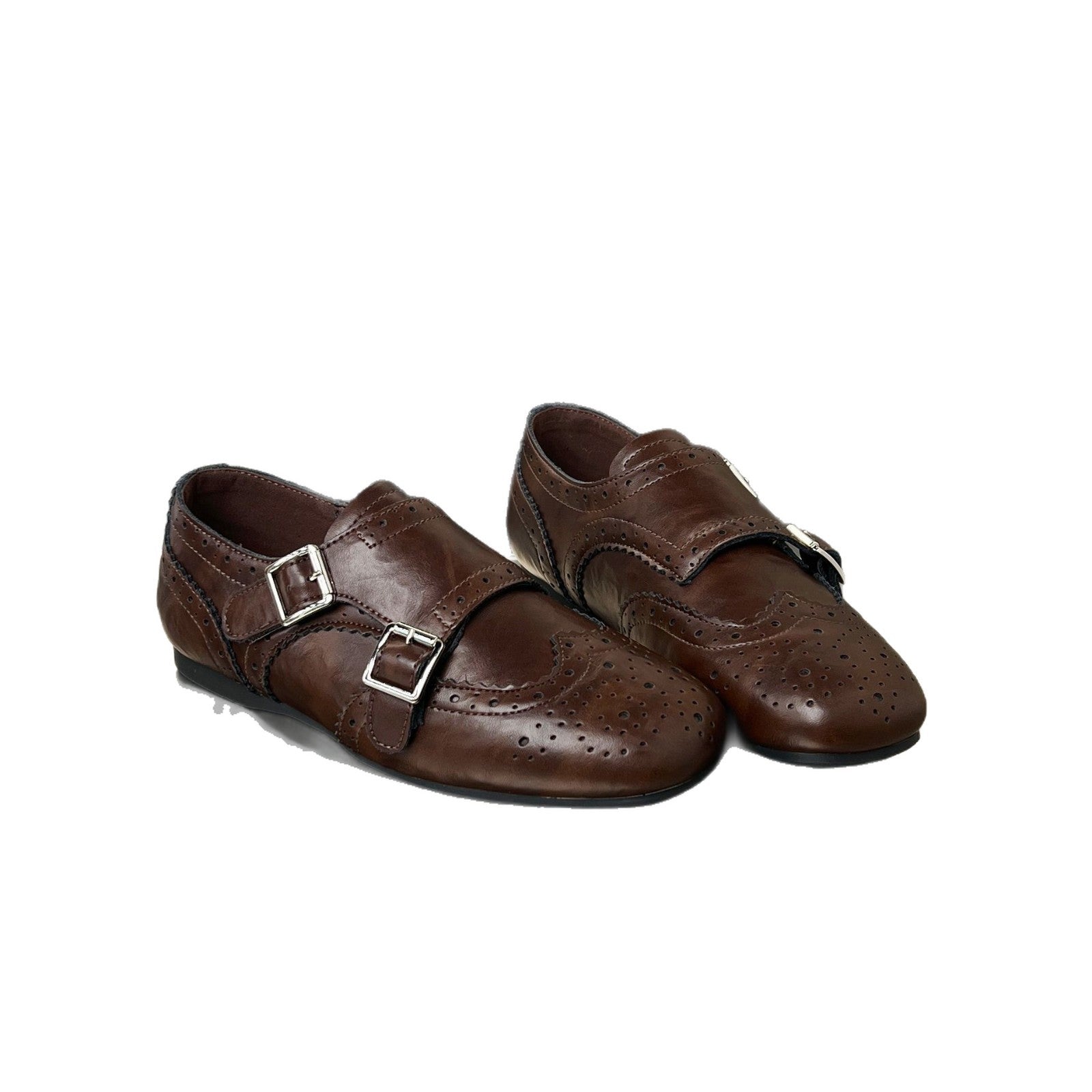 Damen elegante Mokassins mit modischen Schnallen und perforierten Details R&B