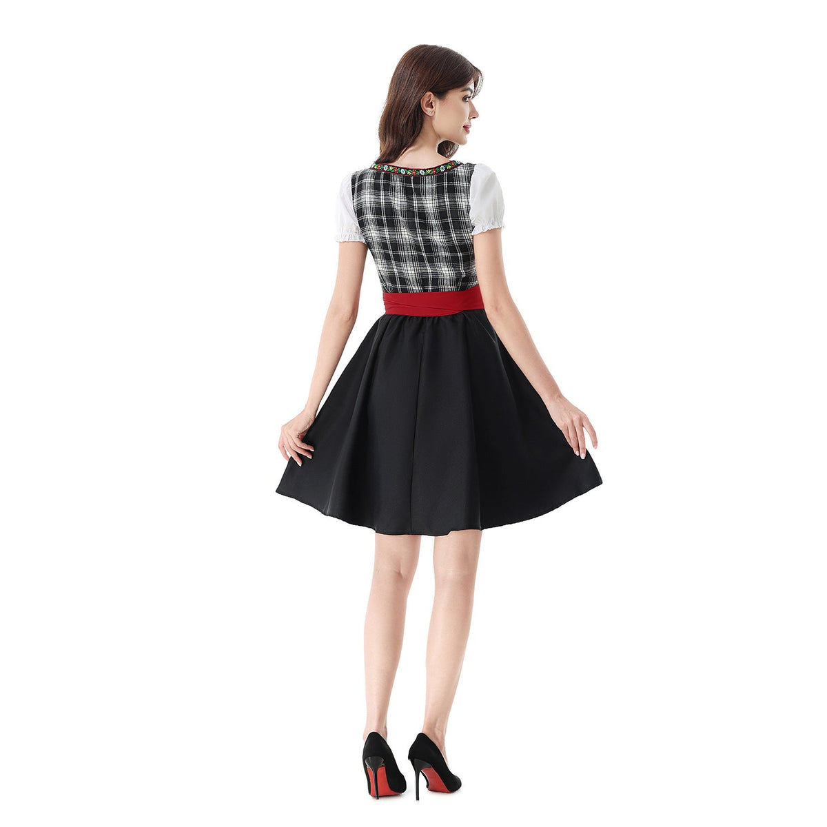 Damen nan traditionelles Dirndlkleid mit Karo-Mieder und gesteppter Schürze R&B