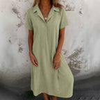 Damen lässiges Maxikleid mit Kragen und kurzen Ärmeln