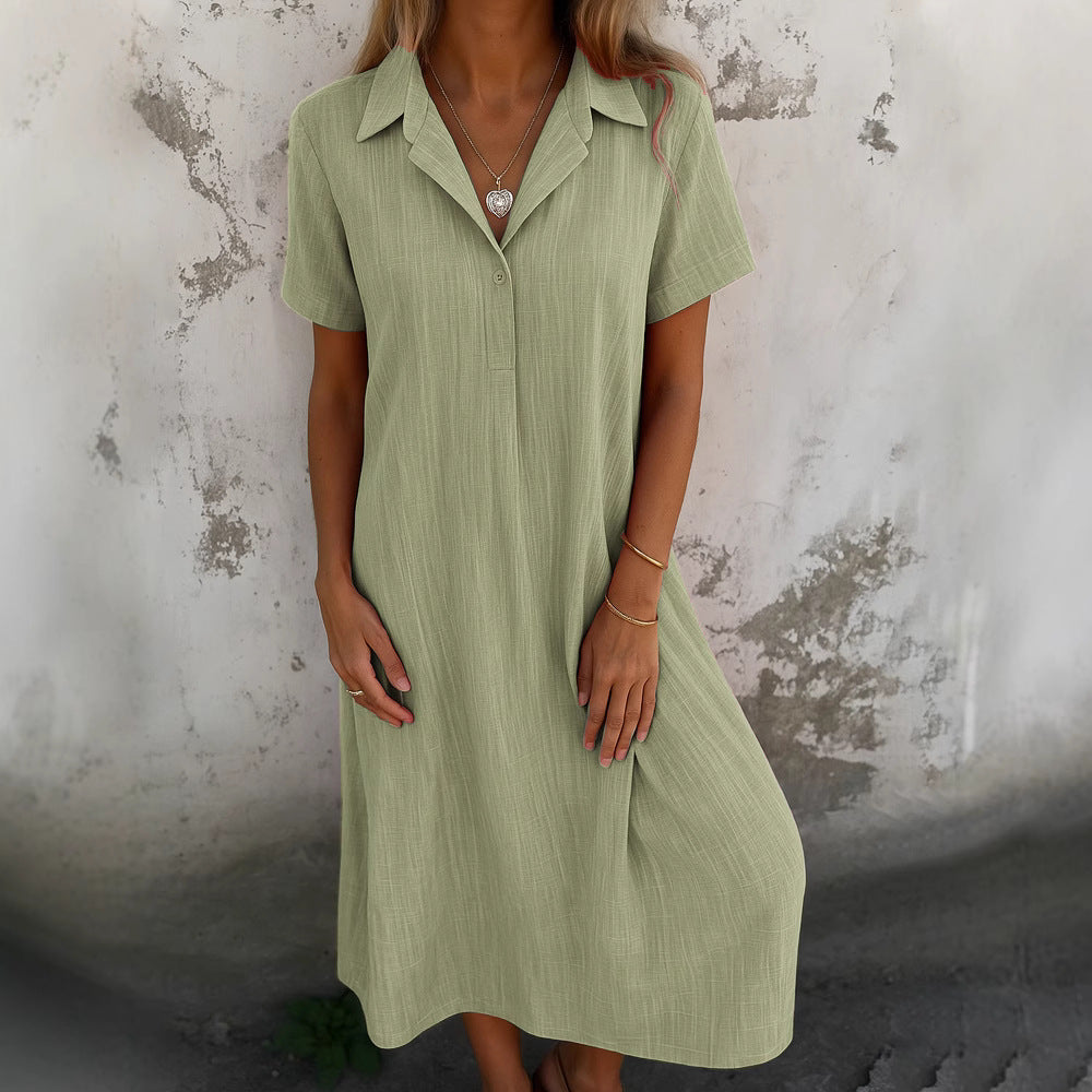 Damen lässiges Maxikleid mit Kragen und kurzen Ärmeln
