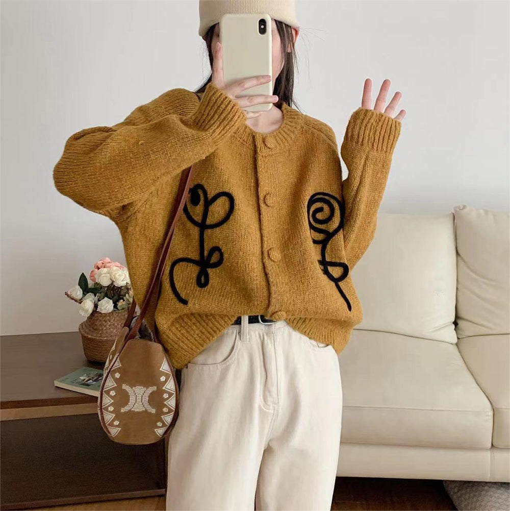 Damen Kuscheliger Strick-Cardigan mit kreativem Motiv R&B
