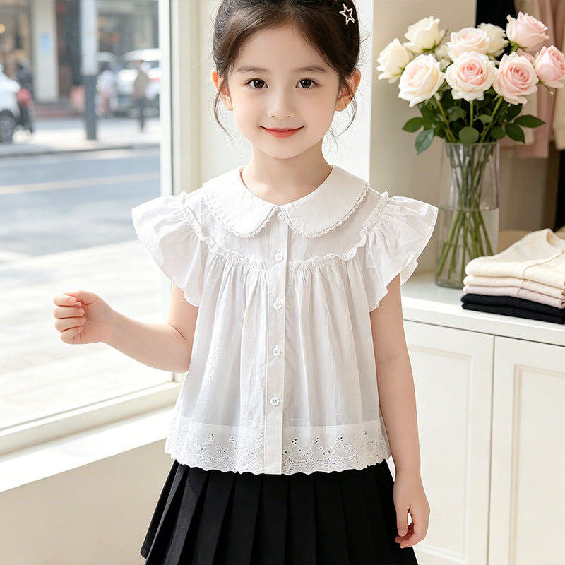 Mädchen elegante Bluse mit Spitzenkragen und Rüschendetails R&B