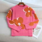 Damen Grob gestrickter Pullover mit floralem Muster