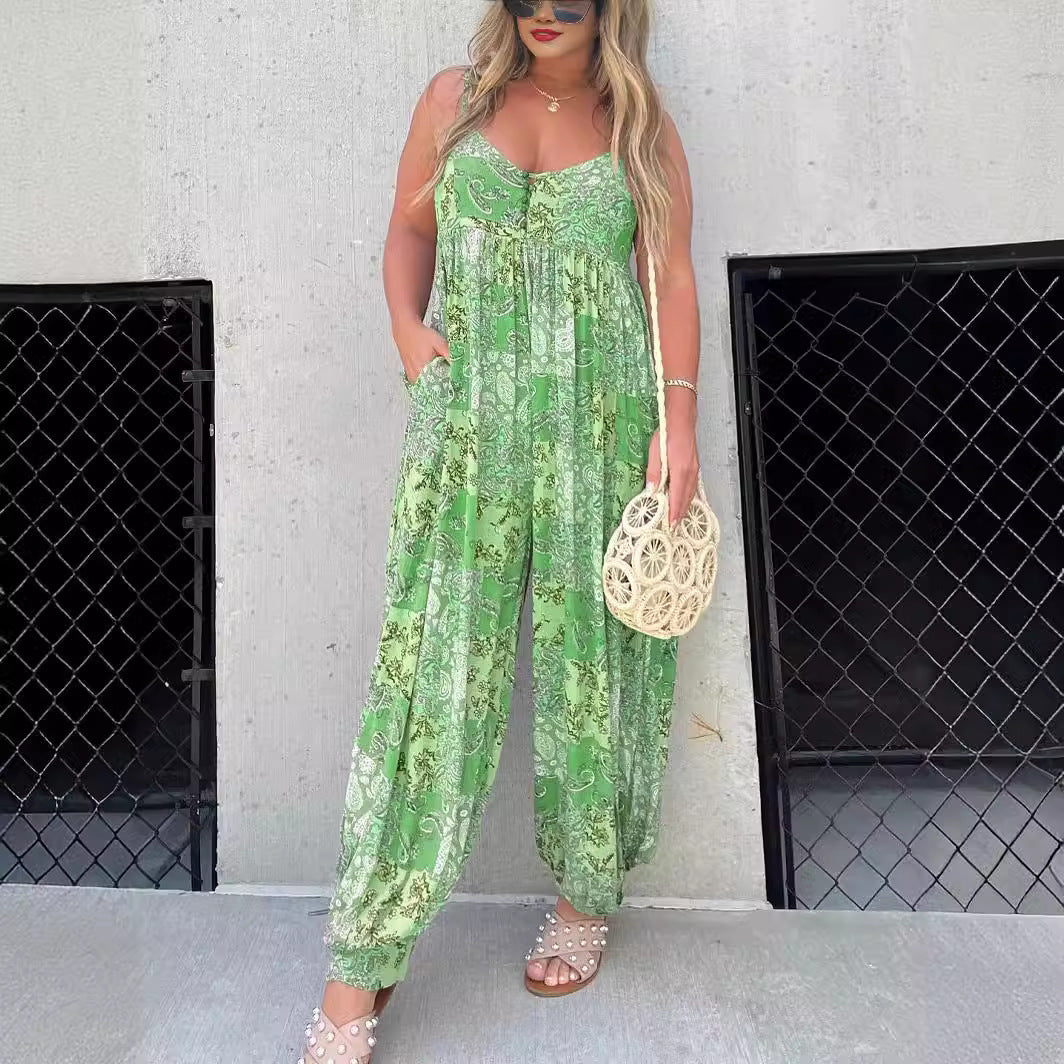Damen Verspielter Maxijumpsuit mit floralem Muster und praktischen Taschen R&B