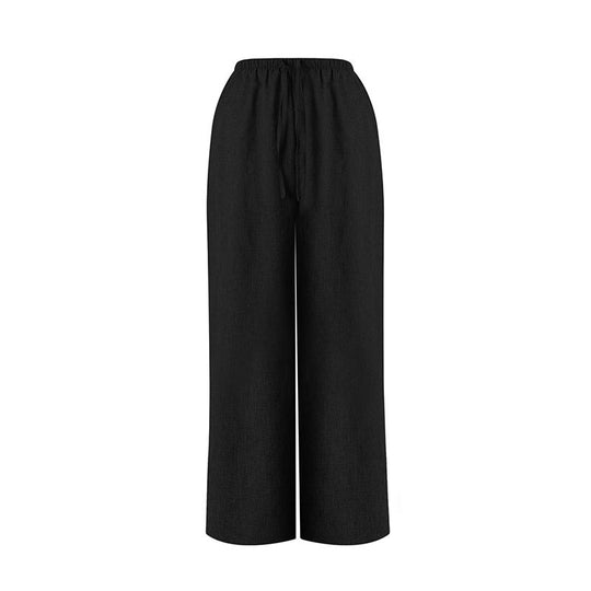 Damen Weite Leinenhose mit elastischem Bund und dekorativen Kordeldetails R&B