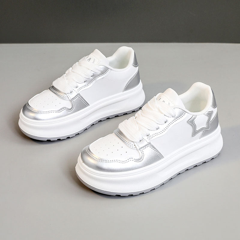 Damen modische Plateau Sneakers mit metallic Akzenten und atmungsaktiver Oberfläche R&B