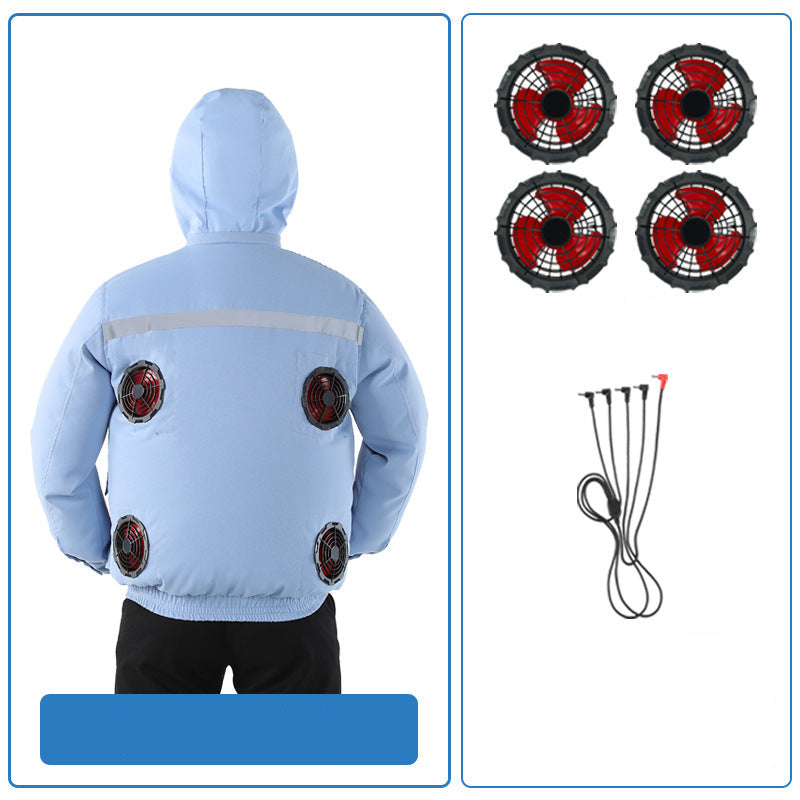 Unisex nan ventilated jacket for work and outdoor with integrated USB fans, battery compartment and hood R&B