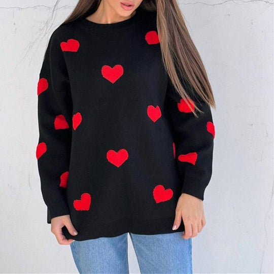 Damen Bequemer Sweater mit Herzmuster R&B