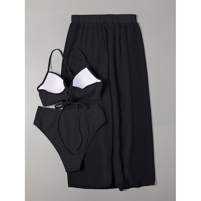 Damen Bikini-Set mit hochgeschnittenem Höschen und luftiger Wickelrock R&B