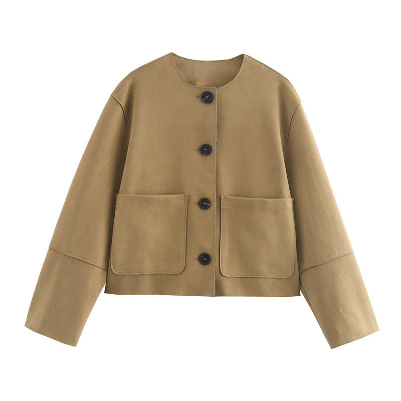 Damen lässige Kurzjacke mit praktischen Taschen R&B