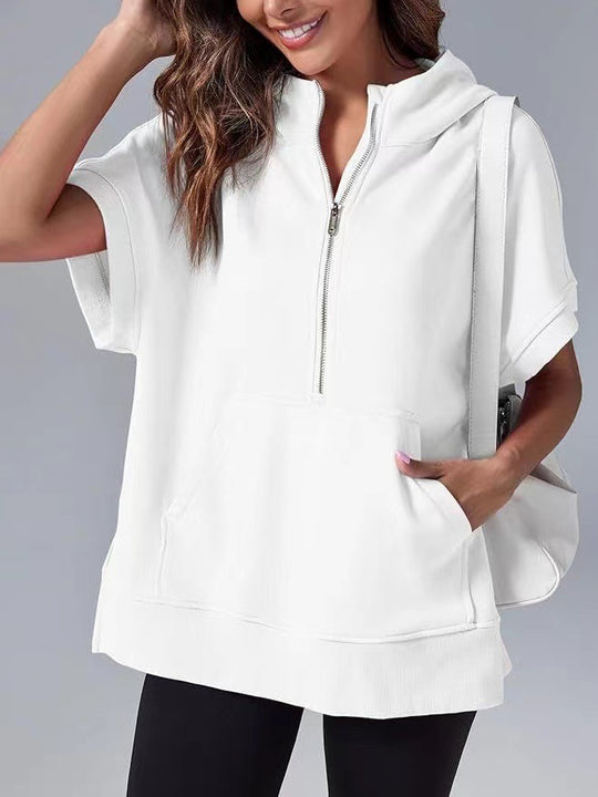 Damen Lichtgewicht Kapuzenpullover mit halbem Reißverschluss und Taschen R&B