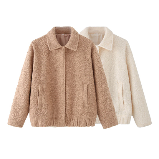 Damen kuschelige Bouclé-Jacke R&B